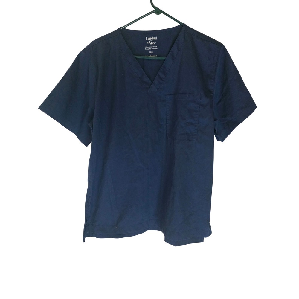 Landau All Day Navy‎ Blue V-Neck Medical Scrub Top Small SML Medical Hospital